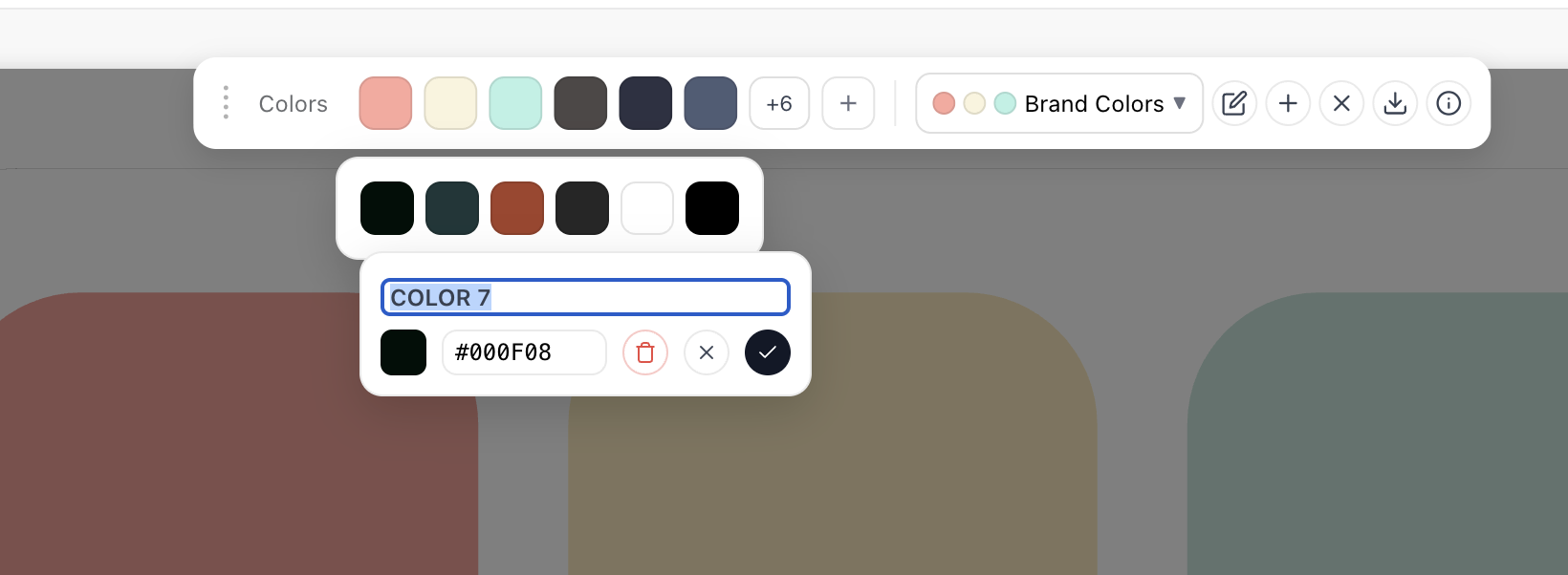 Color editor showing inline name editing